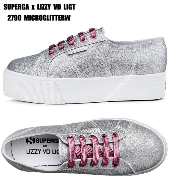 SUPERGA x LIZZY VD LIGT 2790 Silver Microglitterw Women's Platform Sneaker Sz 6 - Picture 1 of 15